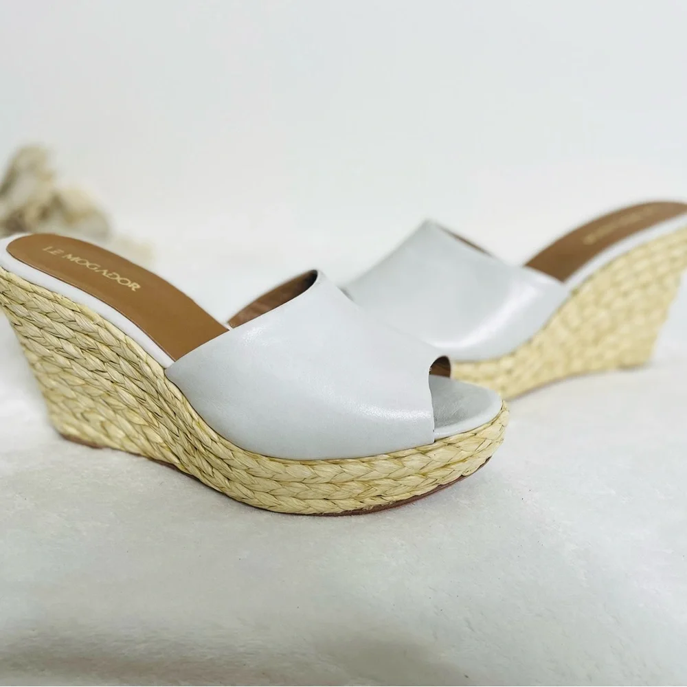 LE MOGADOR‎ women's Eulalia wedge sandals in white size 39